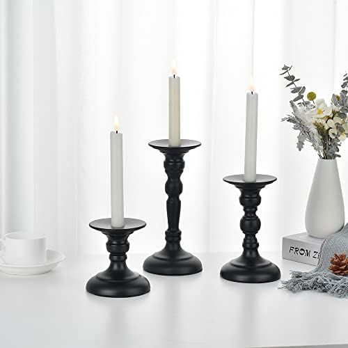 VINCIGANT Candle Holder Black Taper Candlestick Holder for Table Decoration Black Pillar Candle Holder for Living Room Decoration 3pcs