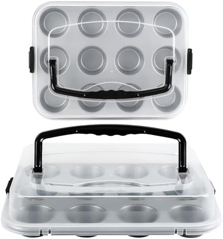 2-Pack Cupcake Pan with Lid, 12-Cup Nonstick Muffin Pan with Handle – Cupcake Carrier for Baking & Transporting, Perfect for Party, Holiday, Gathering