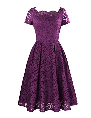 Mini Balabala Vestidos Vintage de Mujer Vestido de Encaje Floral Escote Barco Vestido de Fiesta de cóctel Vestido de la Dama de Honor Vestidos de Novia de Longitud de té Vestidos de Noche para Mujer