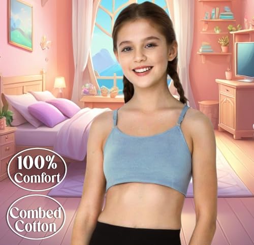 Image of Pack of 4 Solid Beginner Bras for Girls /Kids: Half Slips & Camisoles