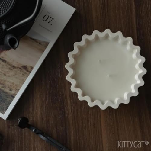 Image of Kitty Cat Aesthetic Wavy Bowl Oudh Scented Candle | Handmade Soy Wax Blend | Long Burning Luxury Home Decor Candle for Living Room, Bedroom & Gifting