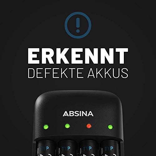 ABSINA Akku Ladegerät AA AAA & 9V Block inkl. 4X AA 2900 Akkus - NiMH Ladegerät Akku Batterien 4-Fach für aufladbare… – Bild 5