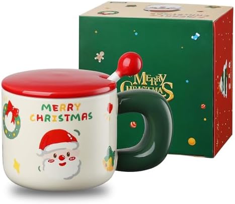 Navidad Taza de Cerámica con Tapa y Cuchara 12 oz/360ml Lindo Taz...