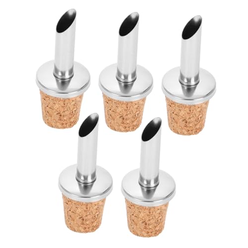 EXHUMKY 5piezas Tapón Vertedor De Acero Inoxidable para Aceite De Vino y Líquido Diseño De Corcho para Botellas De Aceite
