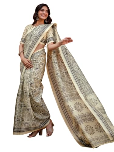 Image of SIRIL Women's Cotton Printed Saree with Unstitched Blouse Piece