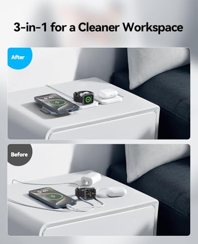 Image of 3 in 1 Charging Station for Apple Multiple Devices, Foldable Magnetic Fast Wireless Charger Dock, Travel Charging Pad for iPhone 17 16 15 14 13 12 Pro Max Plus Apple Watch Series & AirPods 4 /3 /2 /Pro