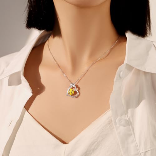 925 Sterling Silver Softball Volleyball Basketball Necklace Heart Pendant Sports Jewelry Gifts for Players Women2