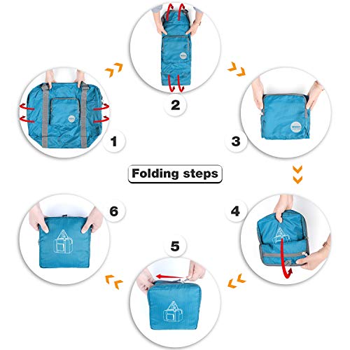 Wandf Foldable Travel Duffel Bag Luggage Sports Gym Water Resistant Nylon, Blue