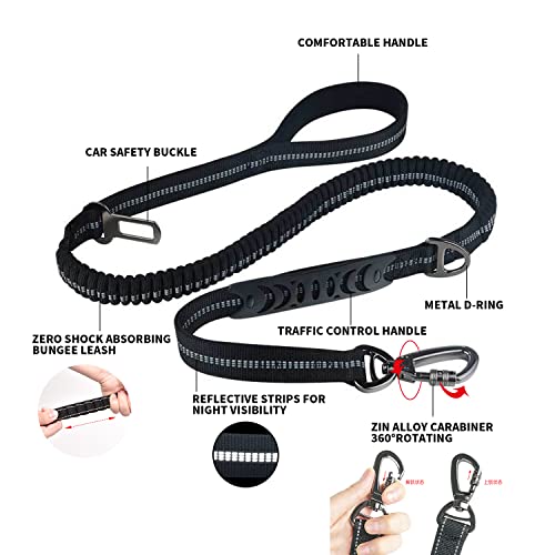 Timoic Dog Seat Belt For Cars,Nylon Fabric And Adjustable Buckle,With Reflective Elastic Duable Bungee Buffer, Using In Walk The Dog And Vehicle Travel-Black #TOP1