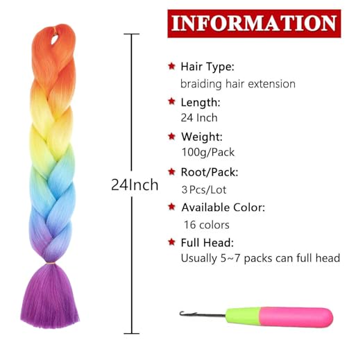 Xtrend 24 Inch 3 Packs Ombre 3Tones Jumbo Braiding Hair Synthetic Ombre Braiding Hair High Temperature Synthetic Crochet Braids Hair Extensions for Women - Image 2