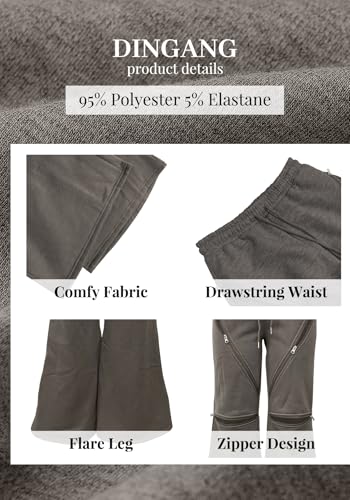 DINGANG Women Wide Leg Baggy Sweatpants High Waisted Flare Pants Y2K Multi Zipper Drawstring Cargo Sweatpant3