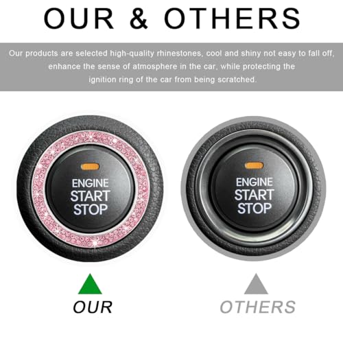 Image of 2 PCS Car Bling Crystal Rhinestone Engine Start Ring Decals, Sparkling Diamond Car Push Start Button Ignition Ring Sticker, Auto Key Ignition Knob Ring Decoration for Women Girls (Pink)
