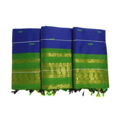 Image of Pure Kalyani Cotton Saree | Zari Border & Blouse Piece - Lata Gadwal Design | Traditional Saree