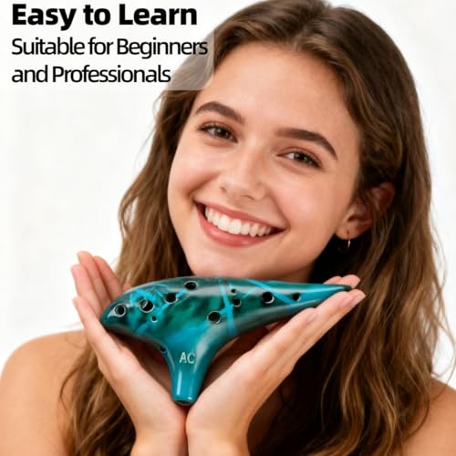 Image of Ocarina,Strawfire12 Hole Ocarina Instrument,Alto C Ceramic Ocarina With Song Book Strap for Beginner Gift Idea(Blue)