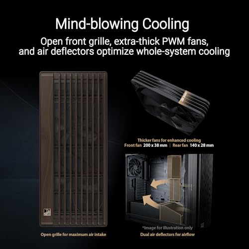 Image of ASUS ProArt PA602 Wood Edition Modern Black E-ATX Mid-Tower Case with Tempered Glass, 440 mm GPU Support, 420 mm Radiator & 3 Pre-Installed Fans