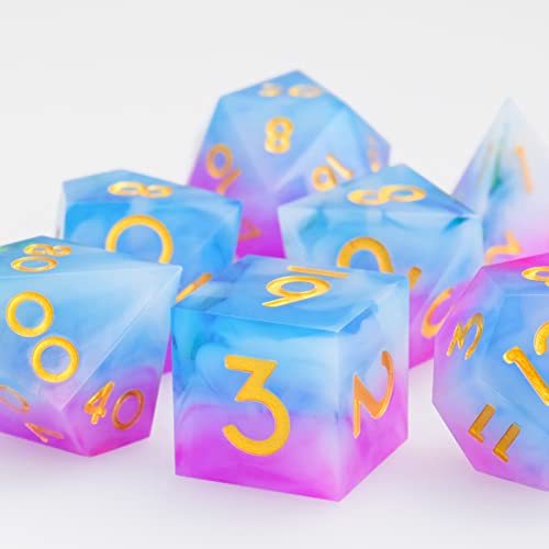 Cttasty Dice Set Resin Sharp Edge Dnd Dice Set Handmade 7Pcs Polyhedral Dice Set Dnd Rpg Mtg Role Playing Game Dice Set D&D Dice With Gift Case For Dnd Dungeons And Dragon Dice(Mermaid Tears) #TOP6