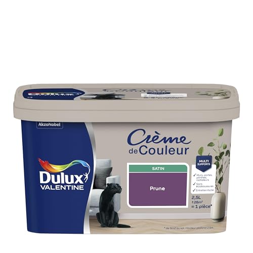 Dulux Valentine Crème de Couleur - Peinture multi-supports intérieure - Satin Prune 2,5 L