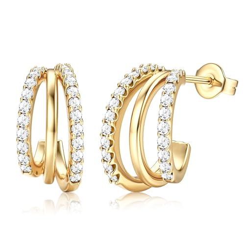 Dochais argent sterling 925 boucles d'oreilles femme creoles grand zirconium plaqué or 14 carats...