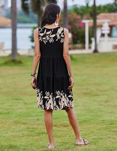 Image of Zeagoo Womens Summer Sundress Boho Floral Casual Tank Dresses with Pockets Sleeveless Tiered Swing A Line Beach Dress