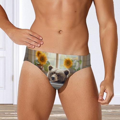 Funny Bear Bathroom Sunflower Men's Swimming Trunks Briefs Beach Swimwear Low Rise Bikini Swimsuit Print Bathing Suit4