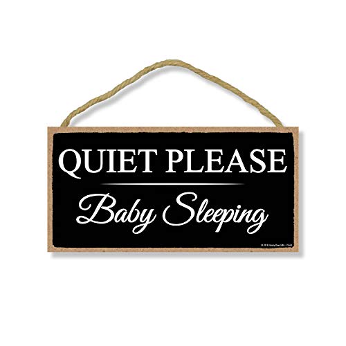 Honey Dew Gifts, Door Signs, Quiet Please Baby Sleeping, 5 inch by 10 inch Hanging, Wall Art, Decorative Wood Sign Home Decor, 75525