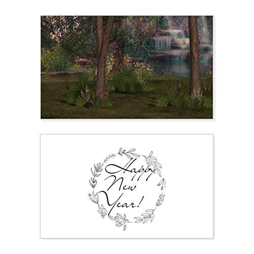 Tarjeta conmemorativa de Año Nuevo con paisaje natural, ideal para regalar deseos y bendiciones
