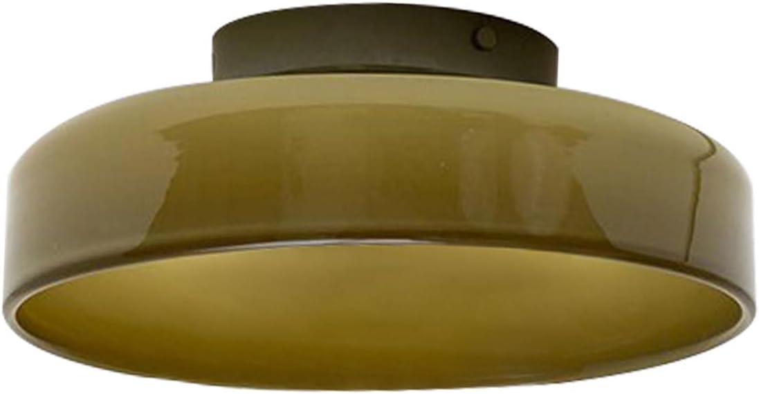 Green Ceiling Light Fixture Hallway Flush Mount Ceiling Light Mid Century Modern Ceiling Lamp with Round Dome Glass Shade, Vintage Glass Ceiling Light for Dining Bedroom Kitchen 13.8in