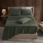 Hearth & Harbor Ensembles de Draps à Poche Profonde Supérieure, Ensemble de Draps de Lit de Luxe Doux de 6 Pièces S'adapte aux Matelas de 18 à 24 Pouces - Roi, Vert Olive