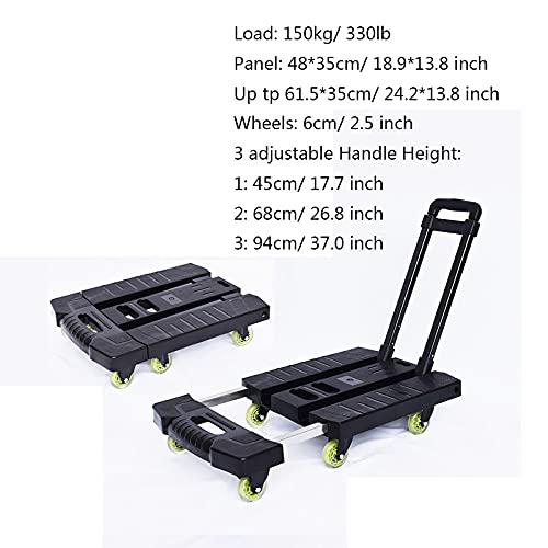Carrito plegable de mano con 6 ruedas 330 lb negro miniatura 4