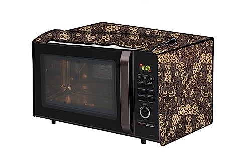 Image of The Furnishing Tree PVC Waterproof Microwave Oven Cover Compatible for Panasonic 23L NN-CT353BFDG Floral Pattern Brown Mustard