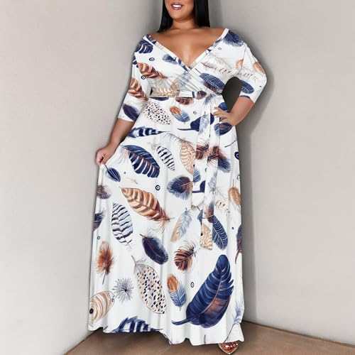 Image of SUZONANA Women's Plus Size Maxi Dresses Casual Loose Short Sleeve Long Maxi Dress with Belt Wedding