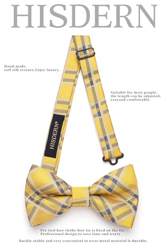 Image of HISDERN Mens Plaid Bow Tie Set Pocket Square and Cufflinks Bowtie | Pretied Bowties Design for Easy Wear,Check Pattern,Matching Handkerchief Cuff Link,3PCS Set Wedding Formal Party Groom Prom