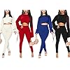 Two Piece Outfits for Women, Long Sleeve Crop Top and Bodycon Pants Tracksuit Sets, Fashion 2 piece Clubwear Sweatsuit - red - S