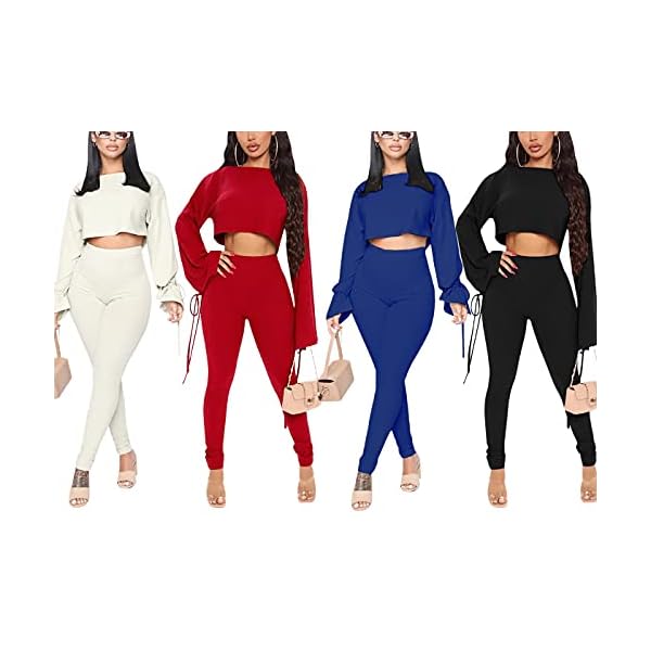 Two Piece Outfits for Women, Long Sleeve Crop Top and Bodycon Pants Tracksuit Sets, Fashion 2 piece Clubwear Sweatsuit - red - S