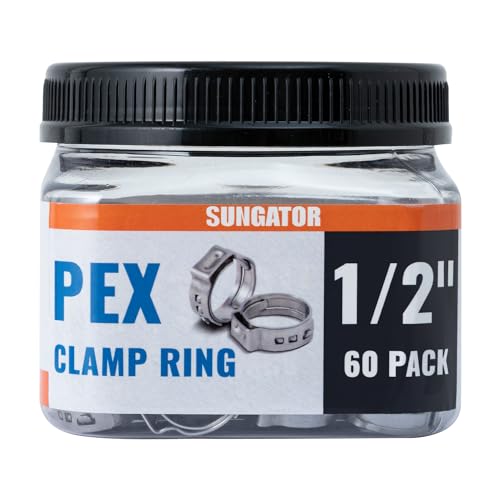 Image of (60 Pack) SUNGATOR 1 /2 Inch Pex Crimp Rings, Stainless Steel 1 /2 inch Cinch Clamp Ring, Pex Clips for Tubing Pipes Connection, Single Ear Hose Clamp for Plumbers & DIY Users