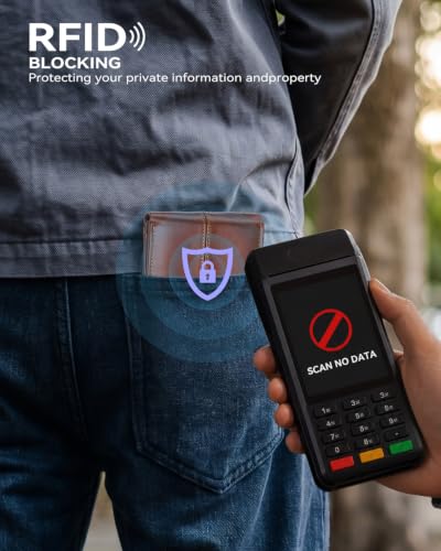 Image of Swallowmall Mens Wallet Rfid Blocking Leather Wallet for Men Bifold Wallets with 1 ID Window 16 Card Slot Brick Red