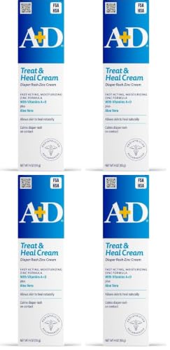 Image of A+D Zinc Oxide Diaper Rash Treatment Cream, Dimethicone 1%, Zinc Oxide 10%, Easy Spreading Baby Rash Cream, 4 Ounce Tube (Packaging May Vary) (Pack of 4)