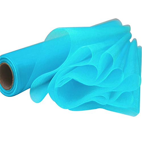 Time to Sparkle 2PCS 26M x 29cm Sheer Organza Roll Sash Fabric Table Runner Sashes Chair Cover Bows Swags Wedding Party (Aquamarine)