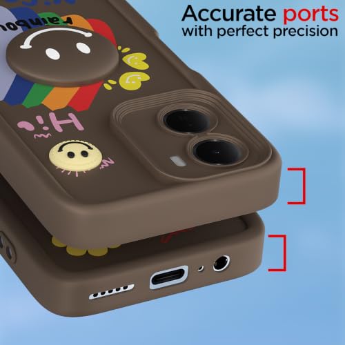 Image of Pikkme Back Cover for Redmi 15A 5G | Soft Silicone| Cute Rainbow Smile & 3D Cartoon Flower Design | Shockproof Raised Camera Protection Bumper Case (Brown)