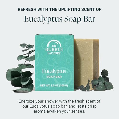 Image of Handmade Natural Bath & Body Soap Bar, Vegan, All-Natural, Palm Oil Free, Made in USA with Shea Butter + Essential Oils, Eucalyptus, 3 Bars