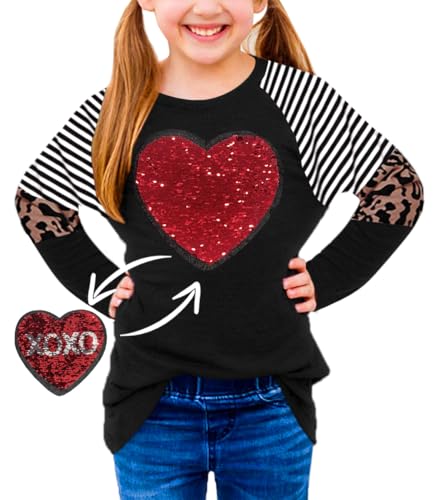Image of BesserBay Girls St Patrick's Day Raglan Shirt Irish Sequin Lucky Stripe Shamrock Graphic Top 4-14 Years
