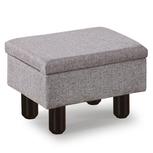 Cpintltr Foot Stool Ottomans Linen Footrest Storage Ottoman Step Stool Seat with Solid Wood Legs Modern Accent Stools for Couch Living Room Dark Grey