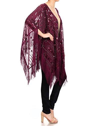 Anna-Kaci Womens Oversized Gatsby Hand Beaded Fringed Sequin Evening Shawl Wrap4