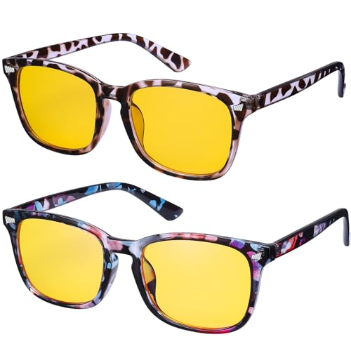 Image of Polarized Sunglasses for Women Men Night Vision Glasses Anti Glare | Yellow Anti Glare UV400 Lens, Lightweight Square Frame, for Day Night Use, Driving, Fishing, Cycling, Traveling