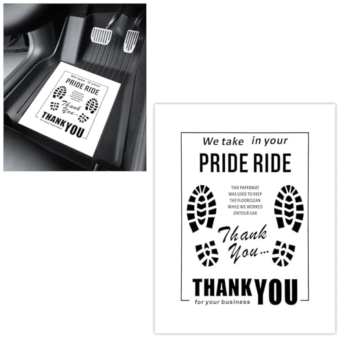 JYIS 30 PCS Disposable Car Paper Floor Mats, 20" x 16" Waterproof White Kraft Foot Pad Covers, Car Paper Floor Mats, Thank You Print Protective Papers for Car Detailing, Taxis, Auto Dealerships