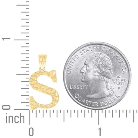 10K Yellow Gold Nugget Initial Letter Pendant "A" - "Y" Unisex 10k Gold Alphabet Charm Single Bail Premium Quality Jewelry Ideal Gift for Men & Women2