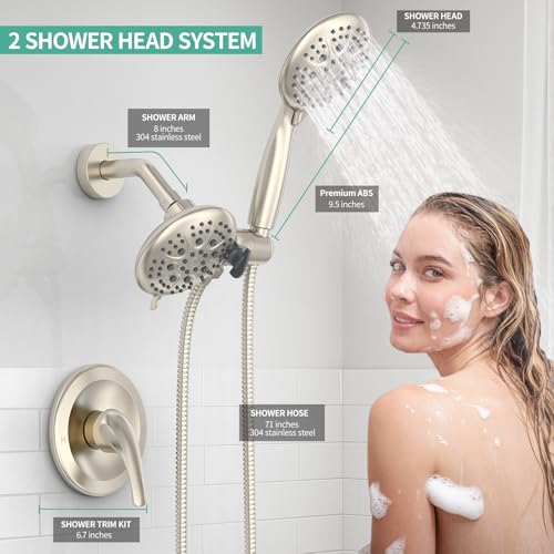Image of SR SUN RISE Dual 2 in 1 Shower System with Handheld,Brushed Nickel