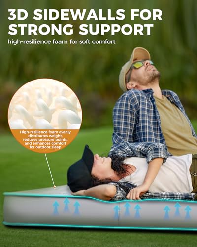 Image of KingCamp Self Inflating Sleeping Pad, 6 inch Ultra Thick R 15.5 Air & Foam Camping Mattress 2 Person, Full Size Double Sleeping Pad for Camp Tent Outdoor Car, PVC Free, Grey