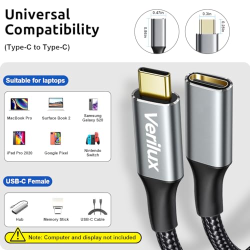 Image of Verilux USB C Extension Cable, 0.5m USB Type C Male to Female Cable Support PD 100W Fast Charging, 10Gbps Data Transfer USB Extension, 4K@60Hz HD Video Output Compatible for iPhone 17 /16 /15, MacBook