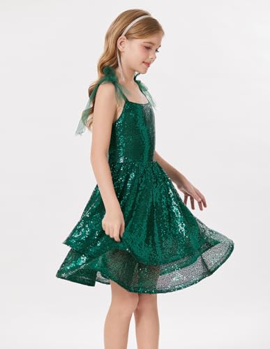 GRACE KARIN Girls Emerald Green Sequin Sparkly Dresses Size 7 Little Girl Formal Party Dress Kids Short Fancy Dance Dress — view 2